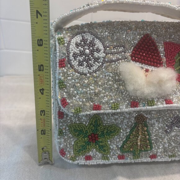 Made in India - Viral Beaded Santa Shoulder Bag - White, Silver, Red and Green - Picture 9 of 12